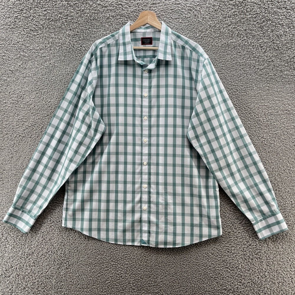 Untuckit Shirt Mens XXL Green White Check Long Sleeve Cotton Button Up